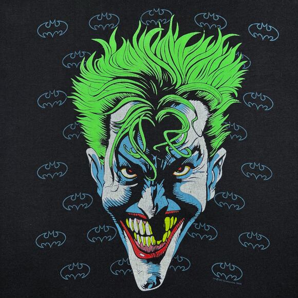 The Joker 1989 Mens Black Graphic T Shirt 80s Batman DC Comics Large Tee - Picture 3 of 14